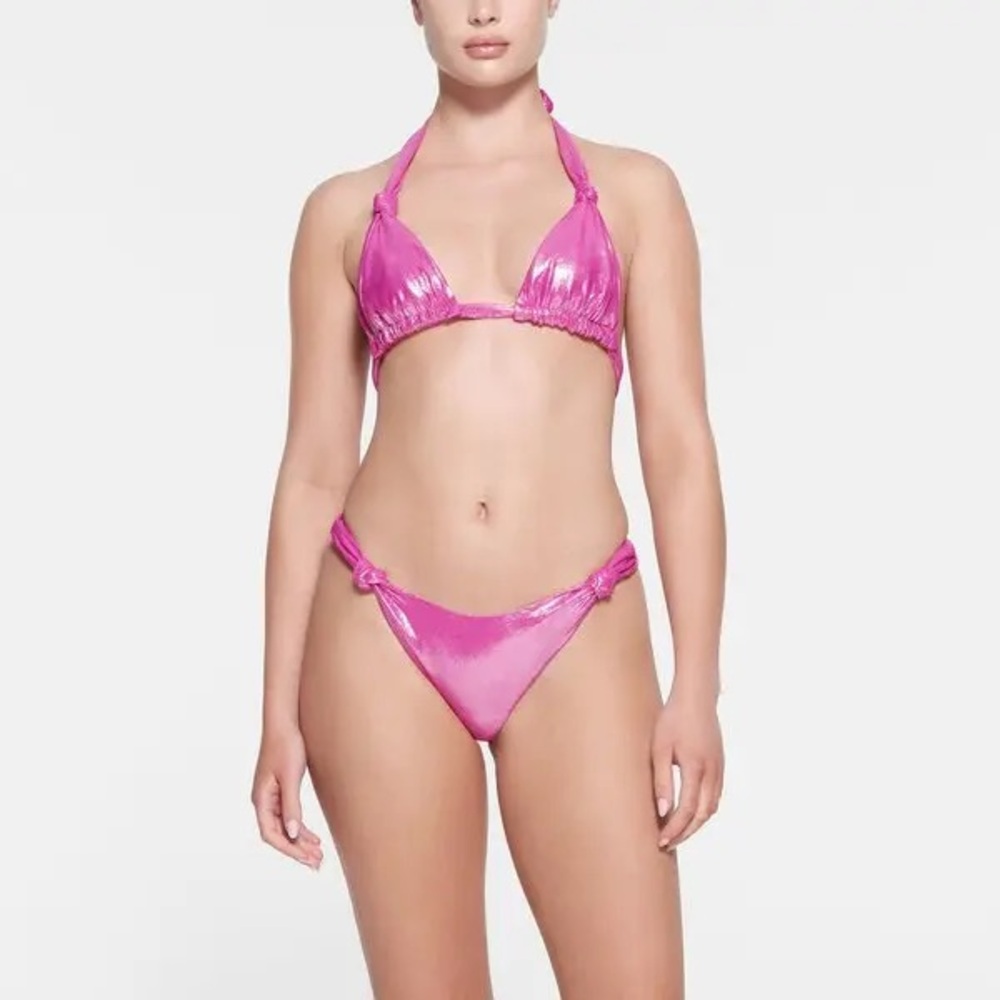 NWT Skims Liquid Shine‎ Swim Knotted Cheeky Tanga Bottom - Lollipop Pink Size XL